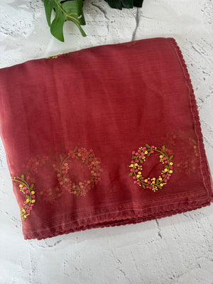 Crush chiffon saree with embroidery MCH345 MutedMaroon