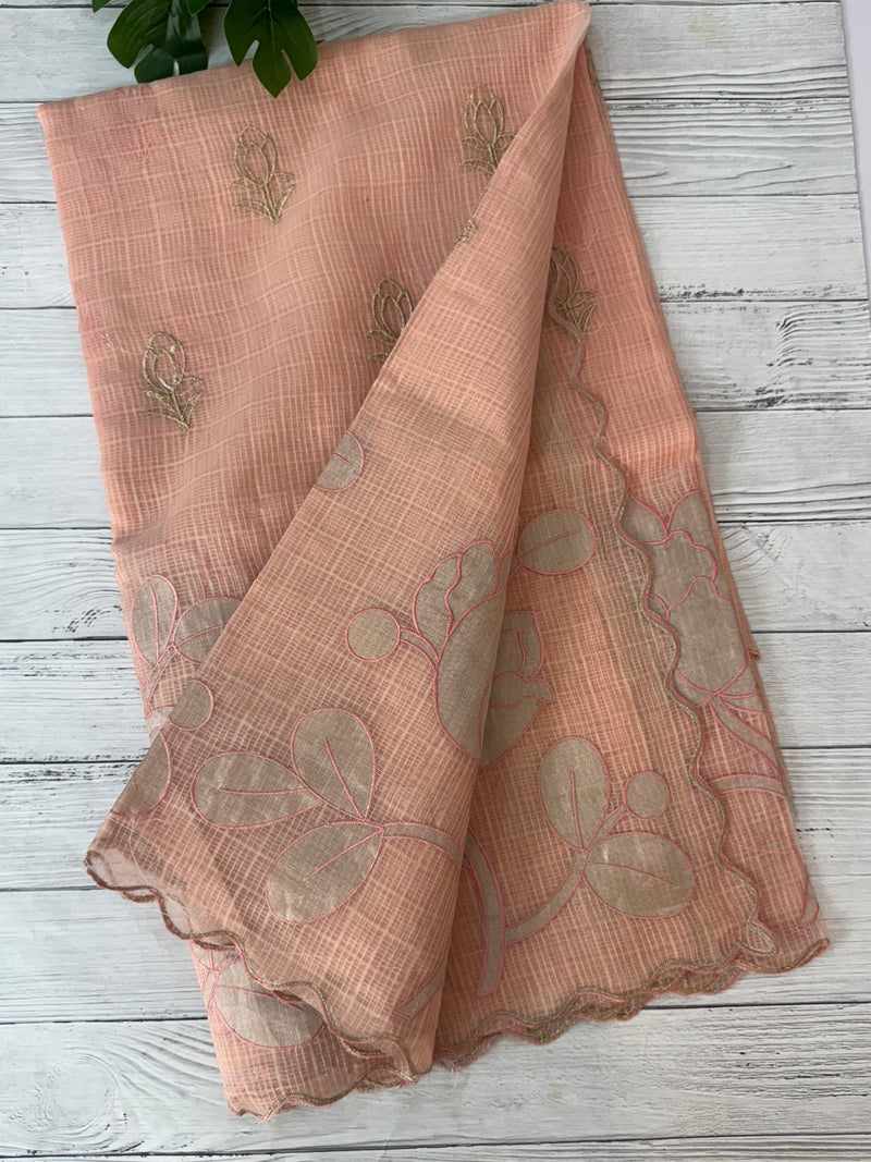 NetKota saree with tissue applique work MS15145- PastelPeach