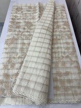 Checks Mul chanderi saree with tissue applique work MSH147- Offwhite and gold