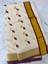 Handloom finish Kerala cotton saree - Maroon
