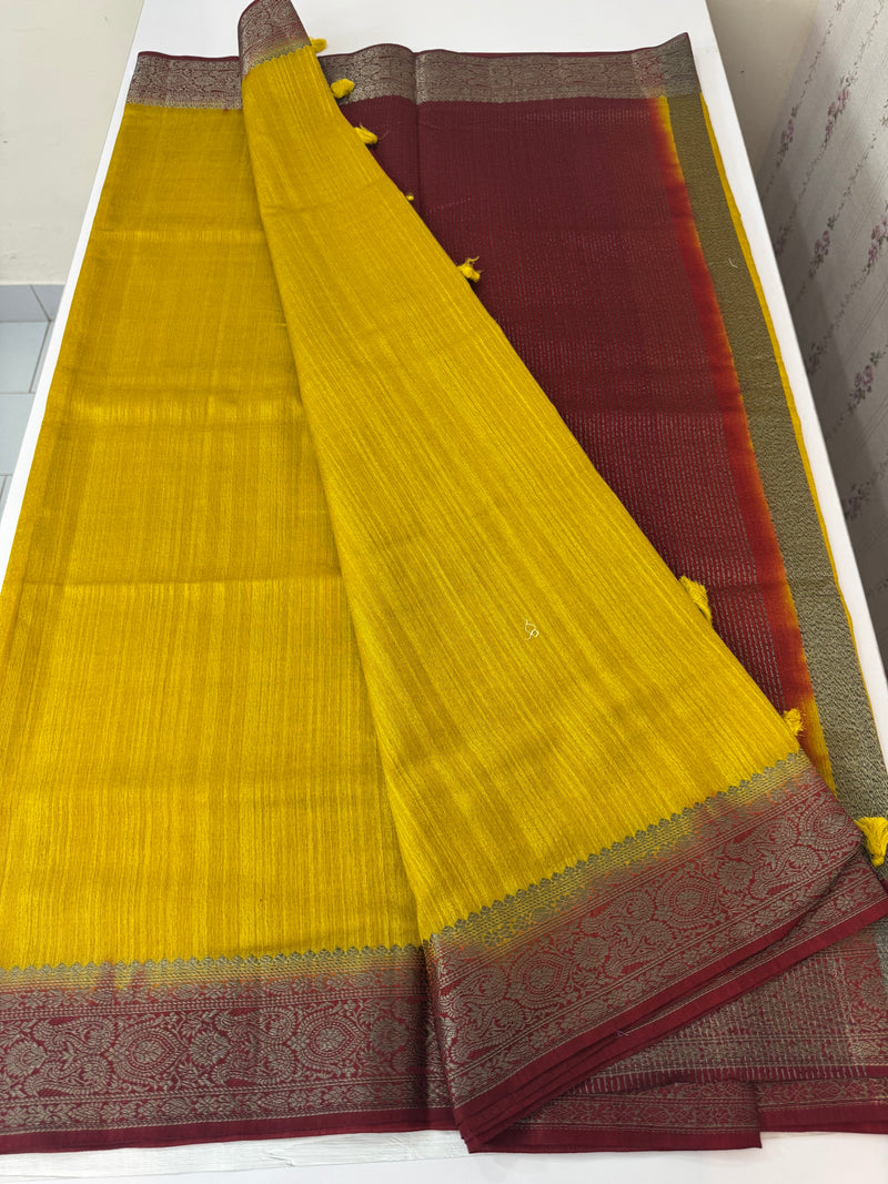Blended tussar silk sarees with contrast pallu & blouse MTL430