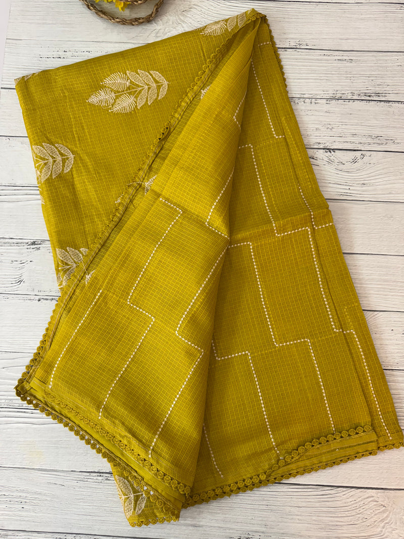 Soft kota silk saree with embriodery MS14809- YellowGreen