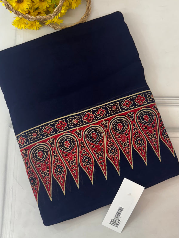 Pure Ajrakh Georgette saree MGS76- DarkBlue