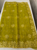 Soft Crush Organza-Chiffon saree with embroidery and cutdana work - MOS5785