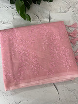 Moonga checks saree with embroidery MSH219 Pink