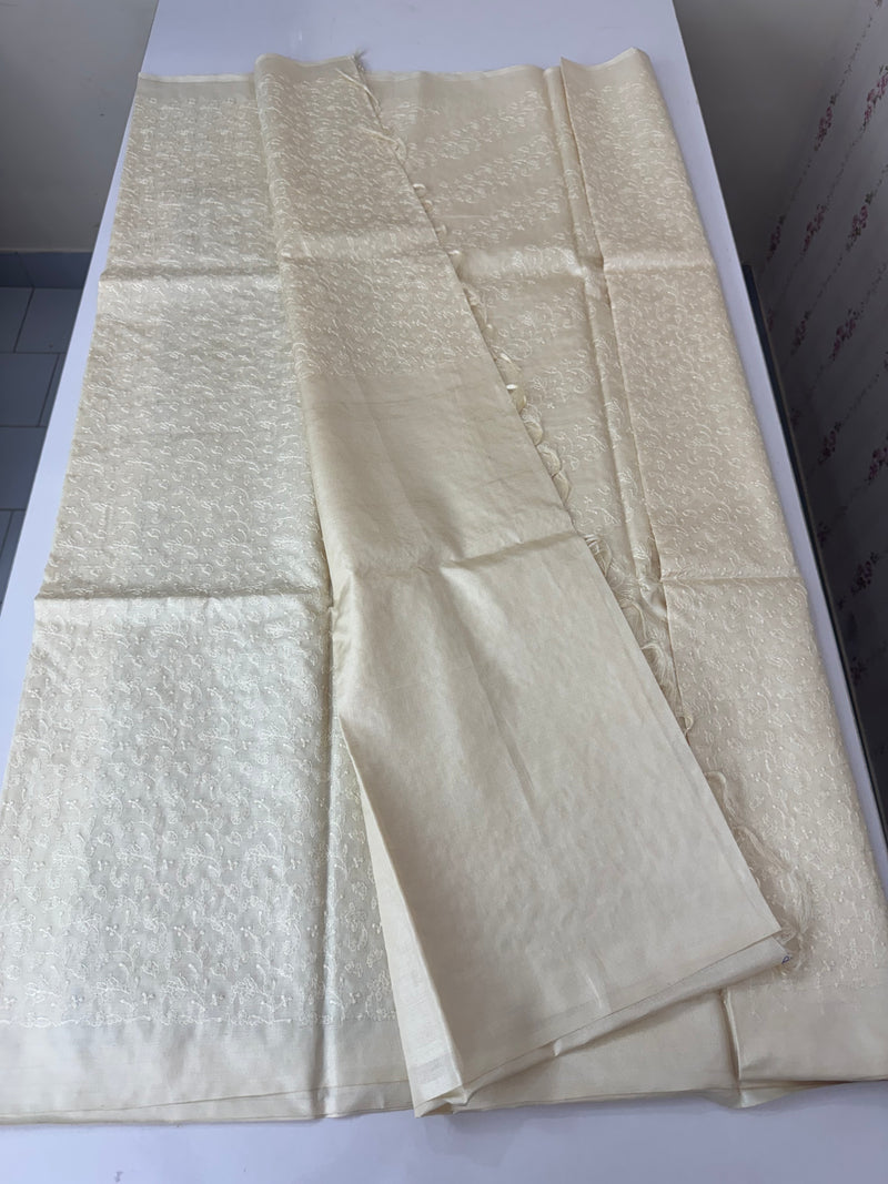 Pure desi tussar silk saree with embroidery- MTSS659 Cream