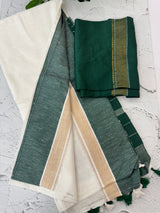 Linen saree with big border MLS9768- BottleGreen