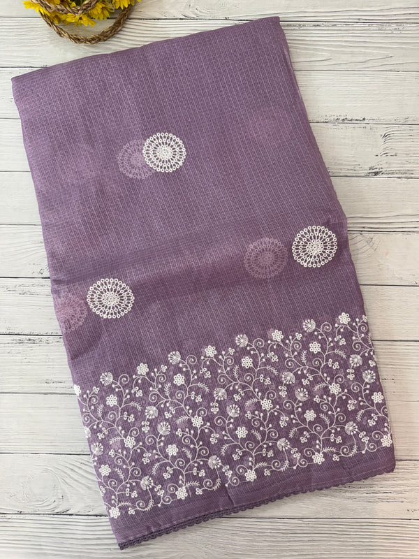 Kota checks saree with embroidery SVTS31 Lavender