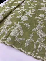 Crush Organza Applique work saree MS14987- Green(Design 3)