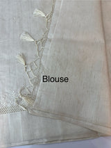 Blended tussar saree with embriodery and cutwork- MS8666 (7) Pearl Cream