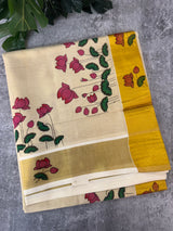 Kerala tissue cotton saree - lotus prints