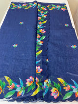 Digital printed semi Linen Saree MLS711- DarkBlue