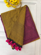 Plain Khadi cotton saree with contrast pallu & blouse MS1497