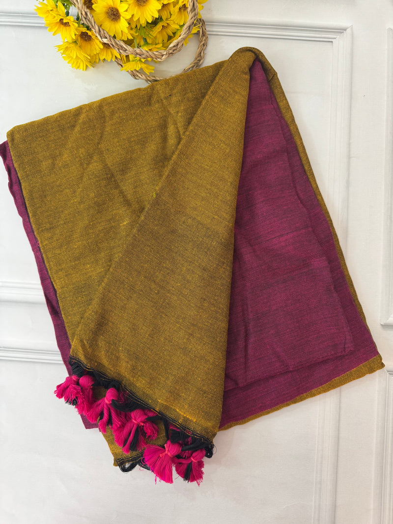 Plain Khadi cotton saree with contrast pallu & blouse MS1497