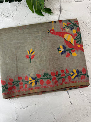 Jamdani silk Cotton Saree with peacock motifs  MSJ788 (4)