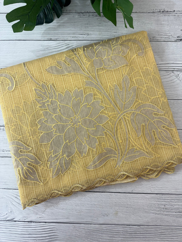 NetKota saree with tissue applique work MS15145 - PastelYellow