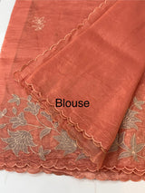 Crush Organza applique work saree MS14589 - Peach