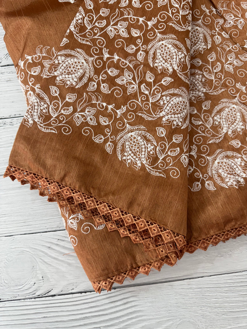 Art silk saree with white thread embroidery SVTS29 - DuskyOrange
