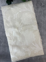 Mul chanderi applique work saree  MSH115 - Offwhite