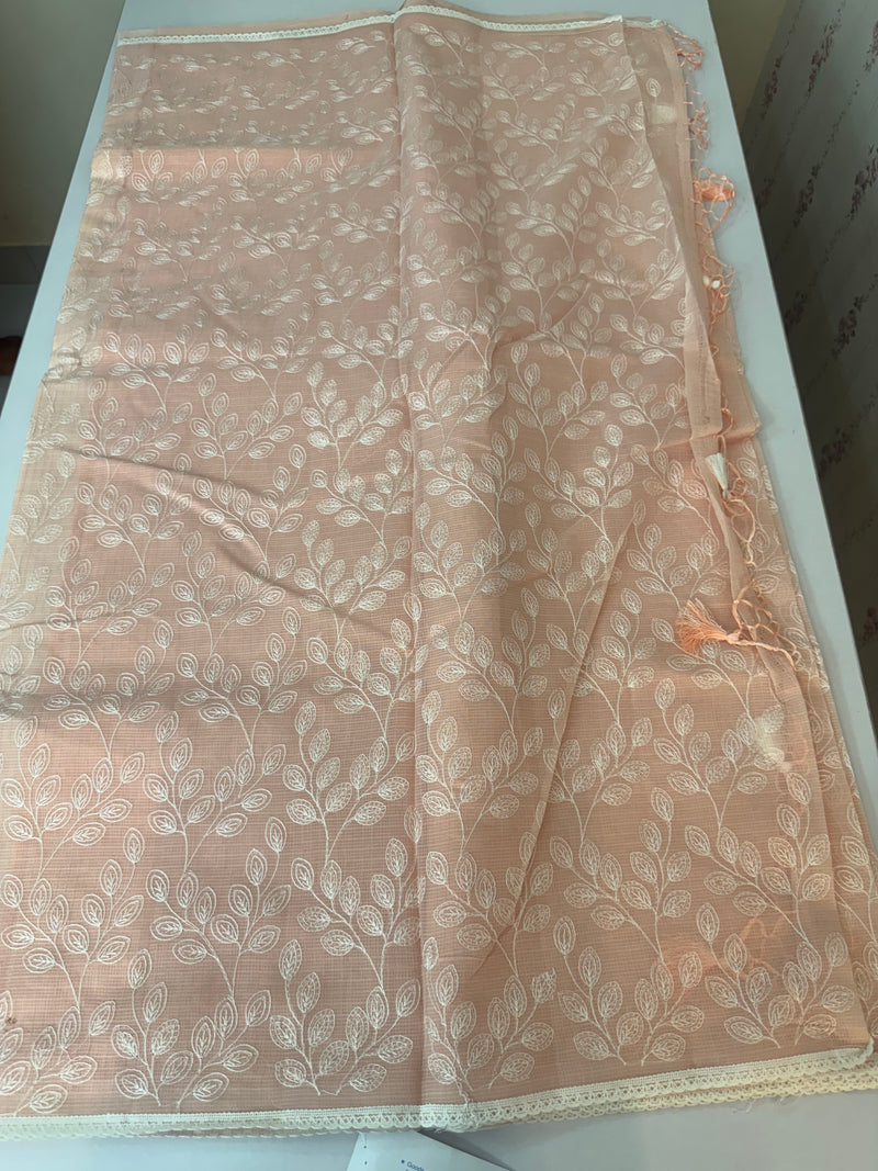 Kota cotton silk embriodery saree MS1455 -PastelPeach
