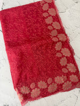 Semi Soft Organza saree with thread work and applique borders - MCW666 PeachRed