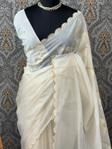 Mul chanderi embriodery saree with scalloped borders MCBS654