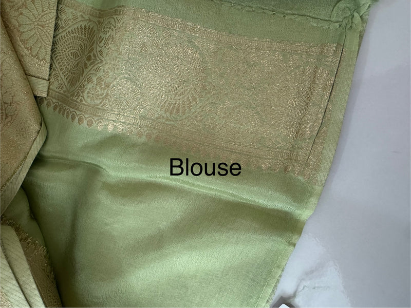 Pure Banarasi crepe Georgette Saree with brocade blouse - MS44987 PastelGreen