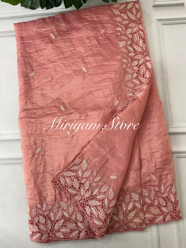 Crush Organza cutwork & embroidery saree FKSF179 Peach