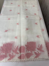 Tissue mix soft silk saree with applique work MTSS5432 White to PeachPink