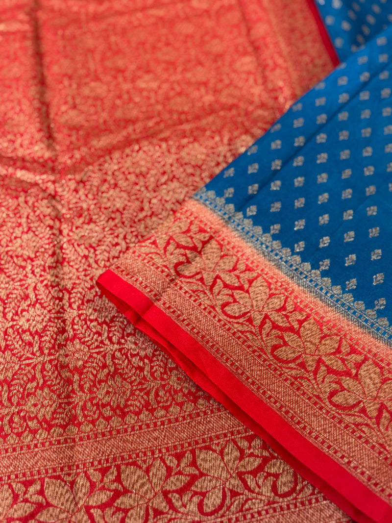 Banarasi viscose Georgette saree MKGS611- DeepSeablue to Red