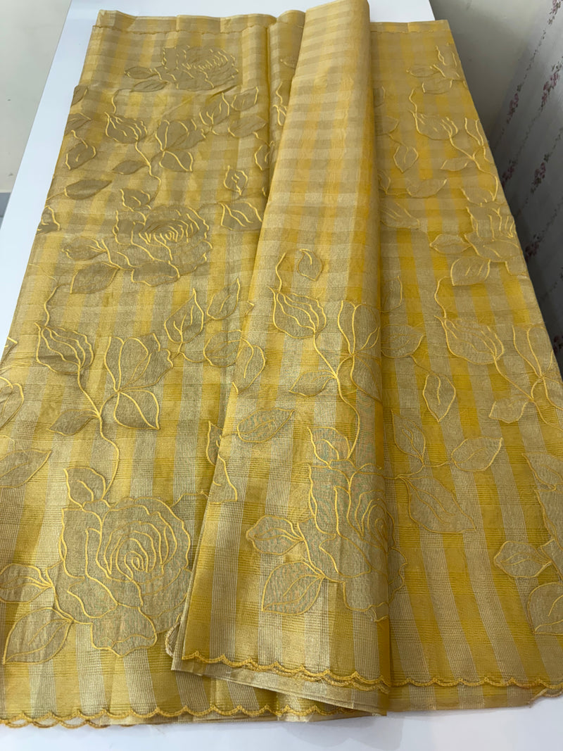 Tissue Silk applique work saree MSH133- Mustard