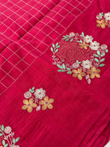 Crushed Blended tussar silk saree with embroidery- SNFCYEY DARKPINK