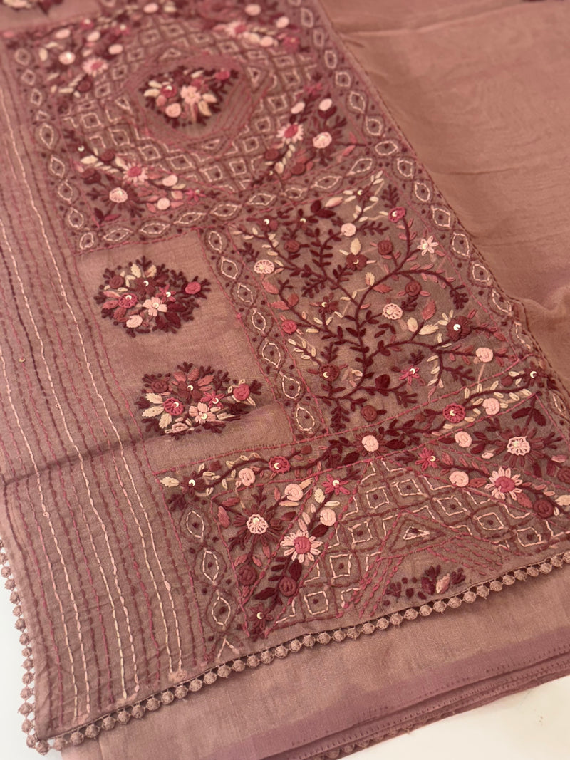 Handworked Tissue silk saree FBLK162 DuskyOnionPink