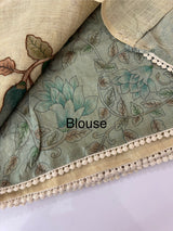 Tissue linen saree with applique work MLS5478