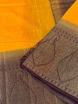 Jute silk sarees with contrast pallu & brocade blouse MJL877