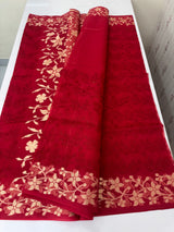 Semi organza saree with zari border - Red 1