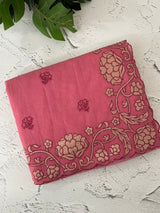 Mul chanderi tissue applique saree MSH151- CrimsonPink