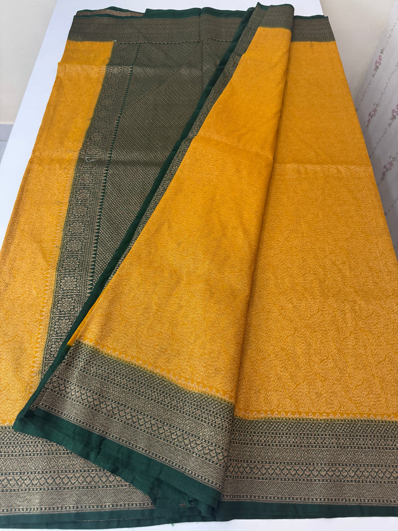 Banarasi semi katan saree with contrast border MS6665- Mustard to Green