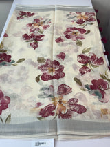 Handworked floral digital printed semi Linen Saree MLS611