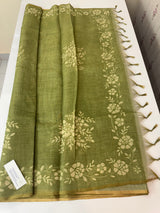 Tissue Linen Saree with applique work MRS890