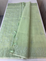 Semi organza saree with lace embroidery MSH117- Pastel PistaGreen