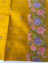 Crushed Blended tussar silk saree with embroidery- SNFCYEY Mustard