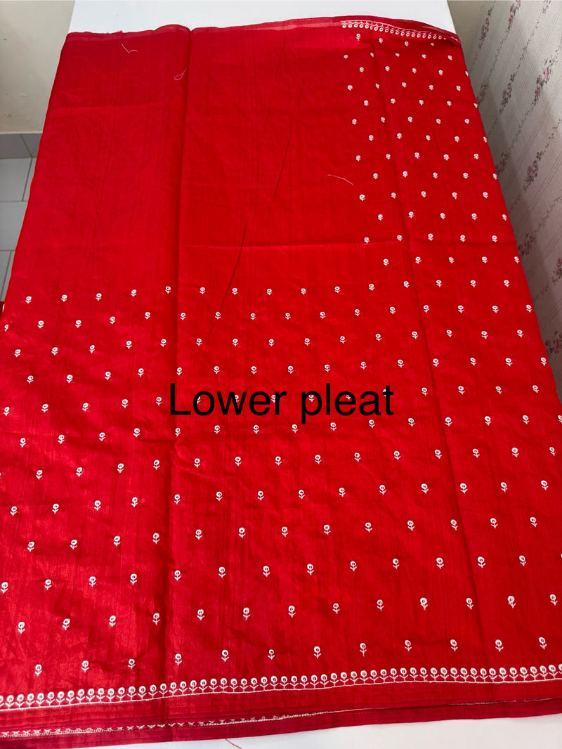 Blended tussar saree with embriodery - MS14401 DeepRed and White