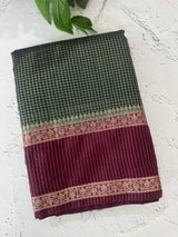 Semi silk saree with checks zari weaving  MS81543: BottleGreen to Wine
