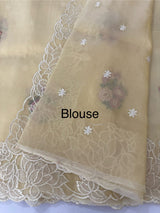 Soft crush Organza saree with embroidery and applique work MS14764 ButterYellow