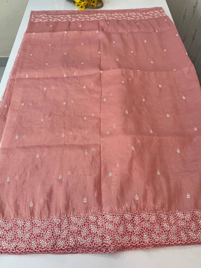 Crush Organza cutwork & embroidery saree MS9735- Peach