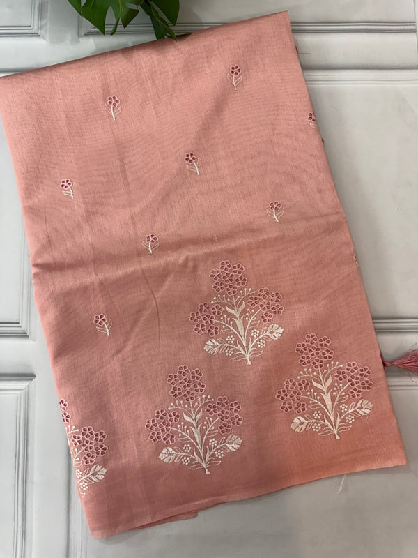 Cutwork blended tussar saree SJCV41 PinkPeach