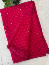 Chiffon Brasso saree with foil mirror work - MS7621 DarkPink