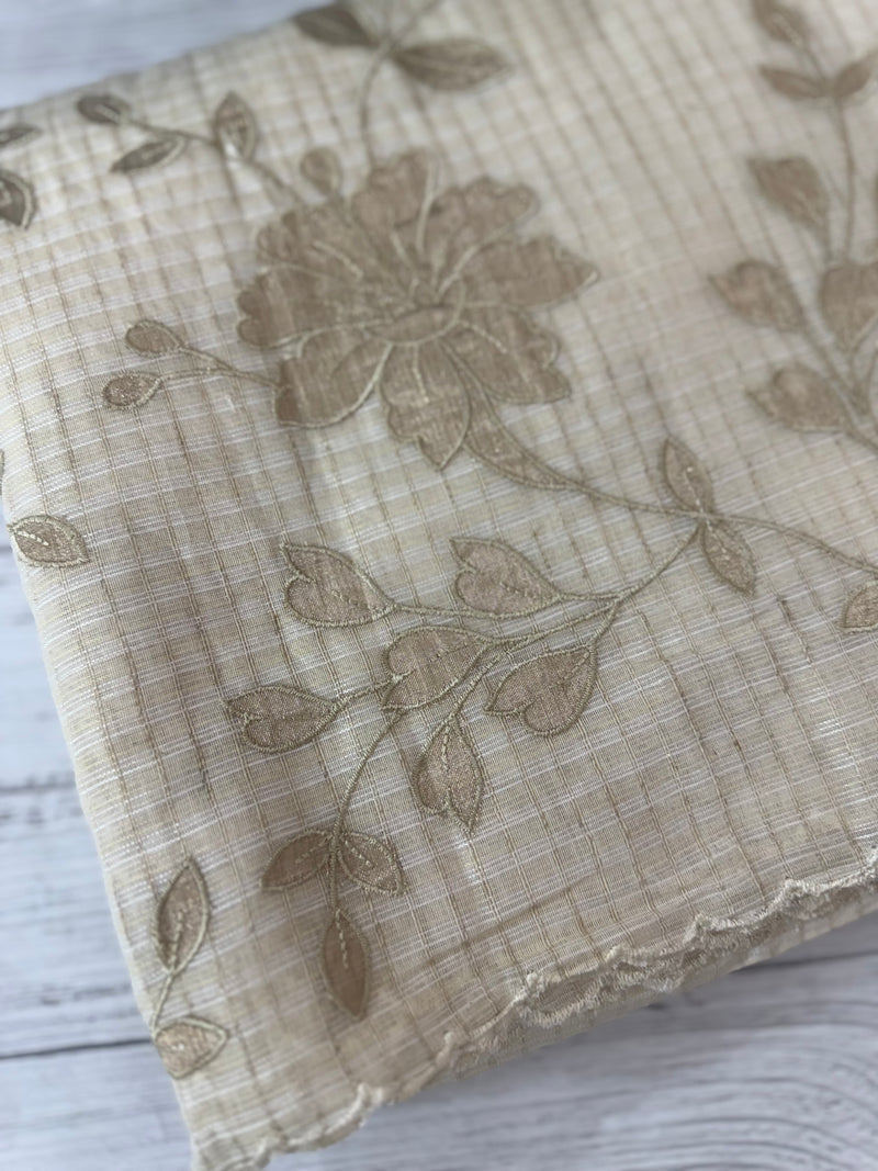 Chanderi tissue silk saree with applique work MS5541- Beige