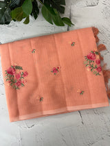 Lightweight NetKota saree with cross stitch embroidery MS143 - Peach